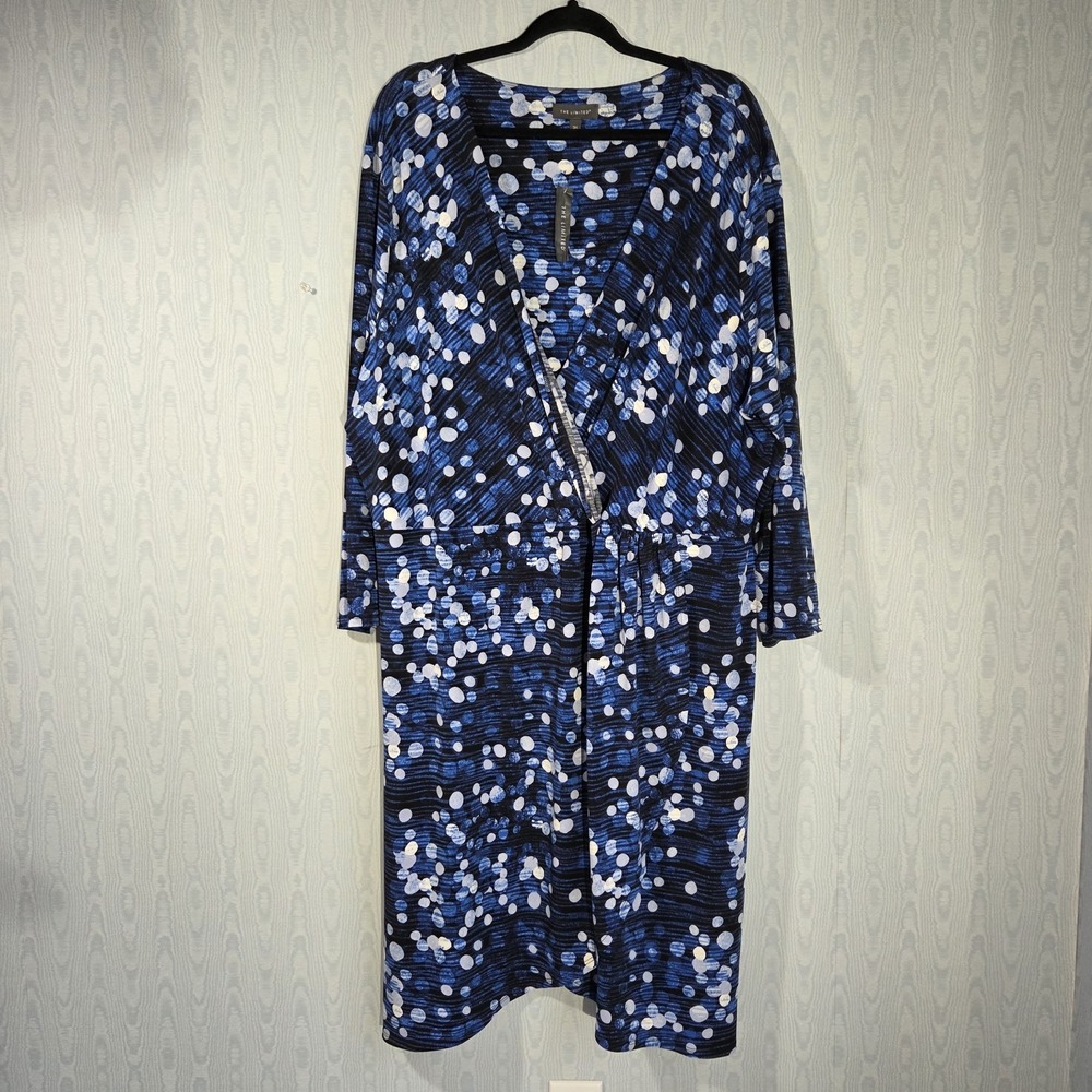 NWT The Limited 3X Blue Polka Dot Dress‎ Faux Wrap Liquid Knit Career Holiday
